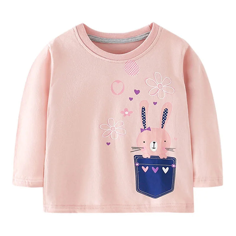 Baby Girls Long Sleeve T-shirt Cotton with Little Horse Lovely Children Spring and Autumn Tops for Kids 2-7 Year unisex boys girls toddler