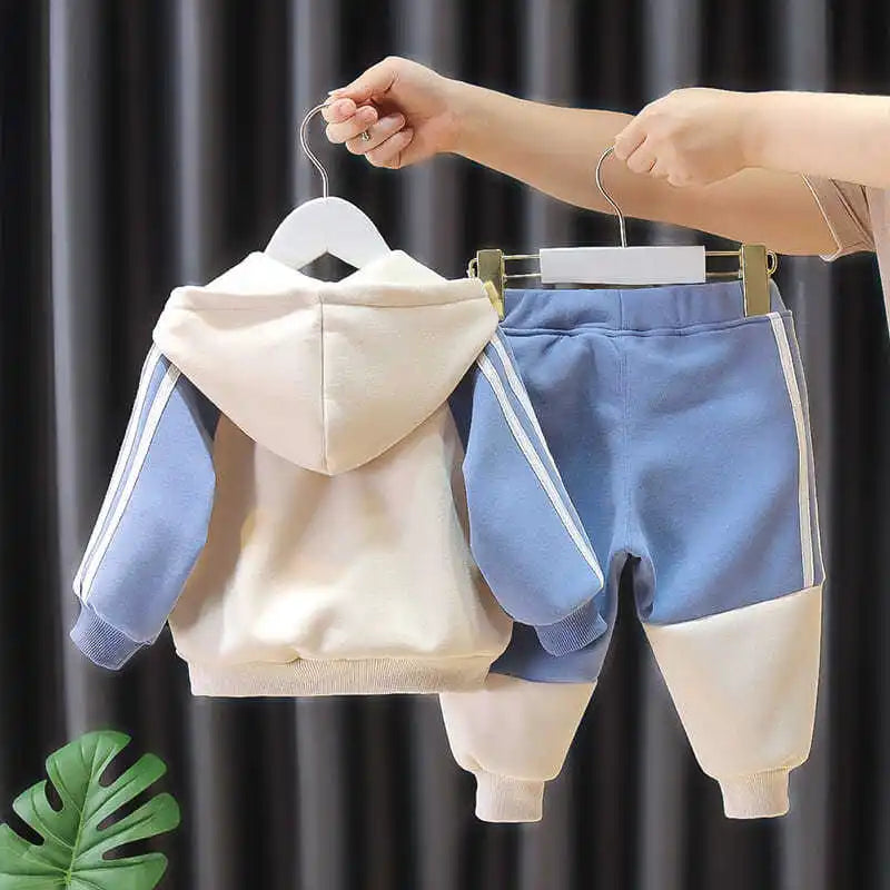 New Arrival Children's Hooded Cotton Tracksuit Boys Fashion Two Piece Kids Clothes Coat Pant Set Autumn Winter