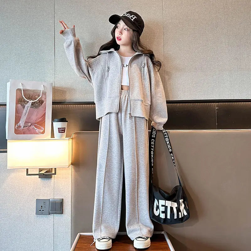 Girls New Spring Autumn Fashion Solid Two Piece Sports Sets Teenage Girls Casual Streetwear Clothing
