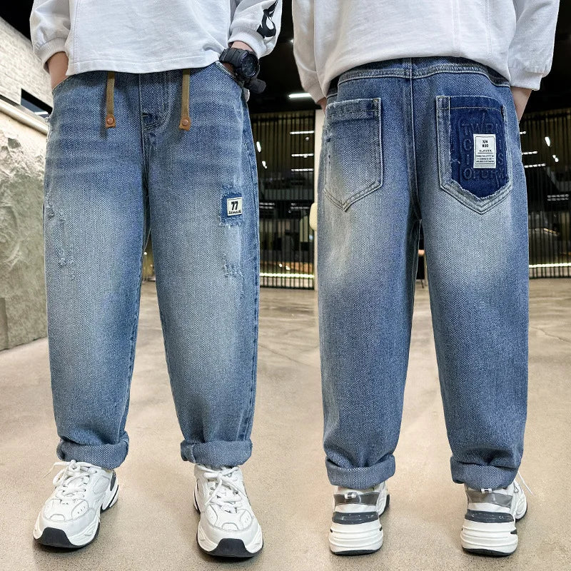 New Jeans for Kids Boy Ripped Denim Pants Teen Children Harem Pants Spring Autumn Fashion Casual Trousers