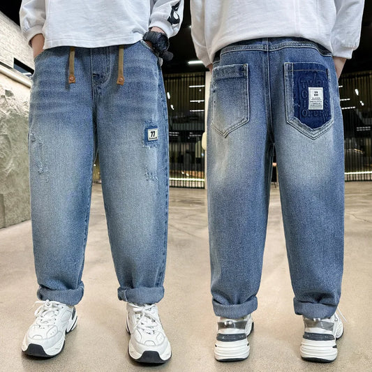 New Jeans for Kids Boy Ripped Denim Pants Teen Children Harem Pants Spring Autumn Fashion Casual Trousers