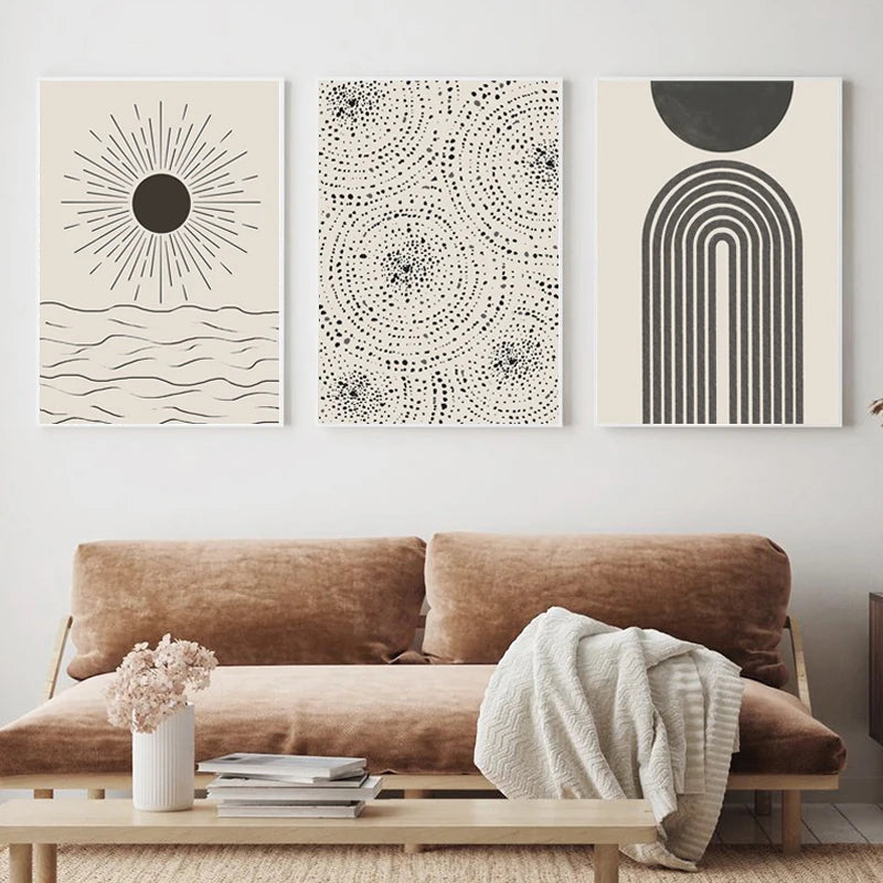 Sun Circle Minimalist Line Print Wall Art Poster Abstract Black White Canvas Decorative Picture Nordic Paintings for Living Room