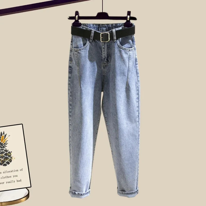 Style Elegant Women's Pants Set Loose Casual Chiffon Shirt Pierced Jeans Two-piece Set Outfits