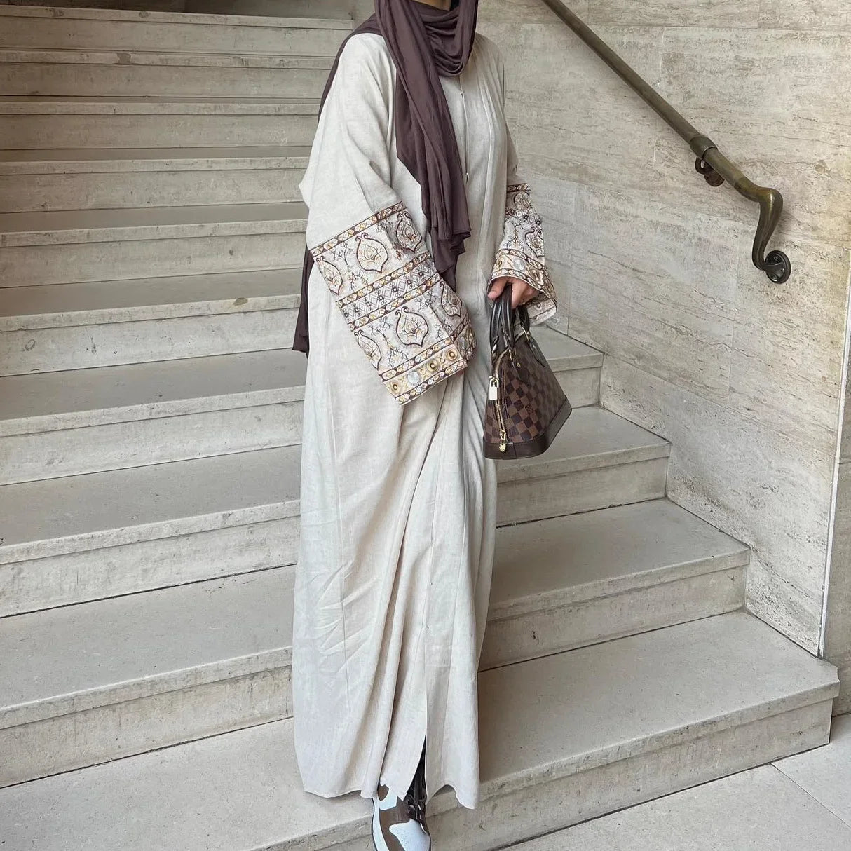Embroidery Kimono Abaya Cotton Linen Hijab Dress Open Abayas for Muslim Women Dubai Luxury Turkey Kaftan Ramadan Islamic Outfit