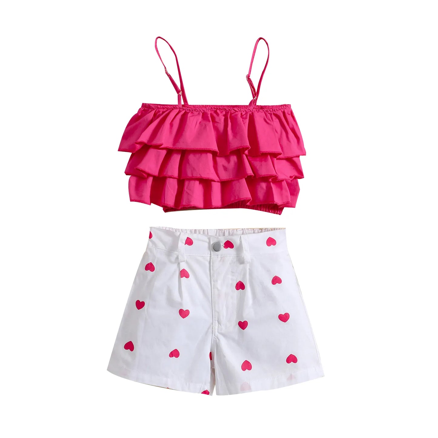 1-6 Year Old Toddler Baby Girl Clothes Watermelon Sunflower Print Ruffle Drop Shoulder Strap Top Shorts 2-Piece Summer Set