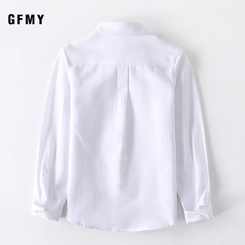 Boys Girls White Shirts for Students Uniform Long Sleeve Cotton Blouse Teenagers School Clothes Formal Wear