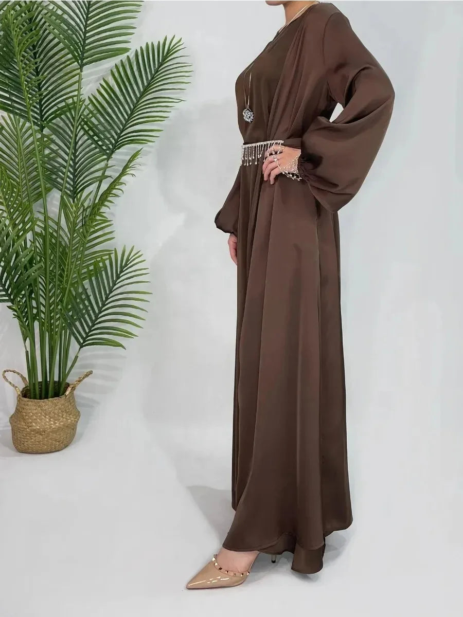 Dress Muslim Women Abaya 2 Piece Set with Inner Dress Islam Party Dresses Kaftan Robe Longue Vestidos Largo