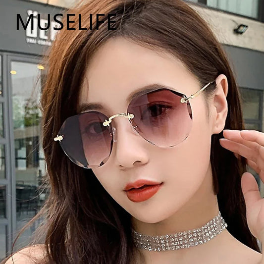 Sunglasses For Women ladies Rimless Diamond cutting Lens Brand Designer Ocean Shades Vintage Sun Glasses