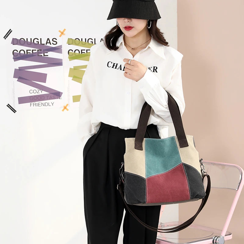 Women's Bag Canvas Handbag High Quality Shoulder Bag Patch Messenger Shoulder Bag Fashion Women's Casual Crossbody Bag