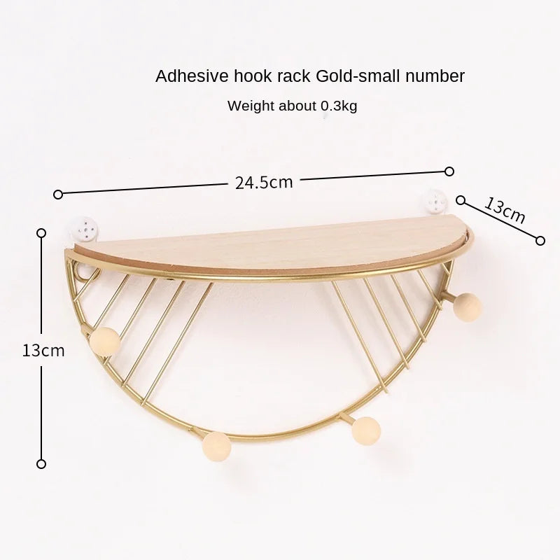 Iron and wooden board Storage Rack Shelf with Hooks Hat Key Hangers Holder Wall Hook Home Decoration  Bathroom Accessories