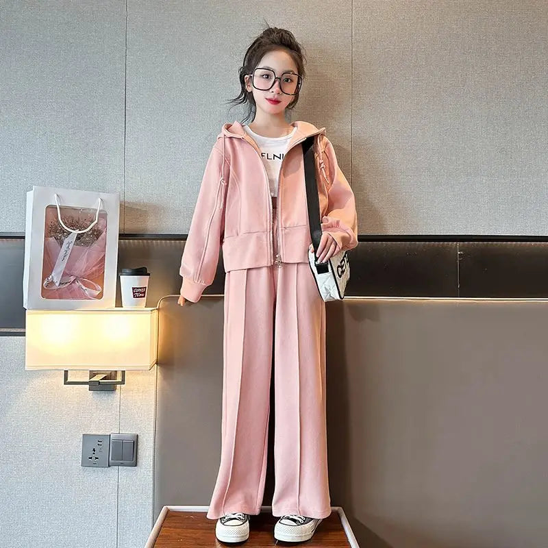 Girls New Spring Autumn Fashion Solid Two Piece Sports Sets Teenage Girls Casual Streetwear Clothing