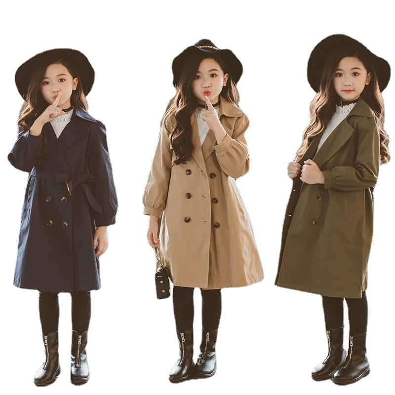 Windbreaker Girls Jacket Outerwear Kids Coats Children Teenage Double-breasted Jackets Spring Autumn Trench Outfits