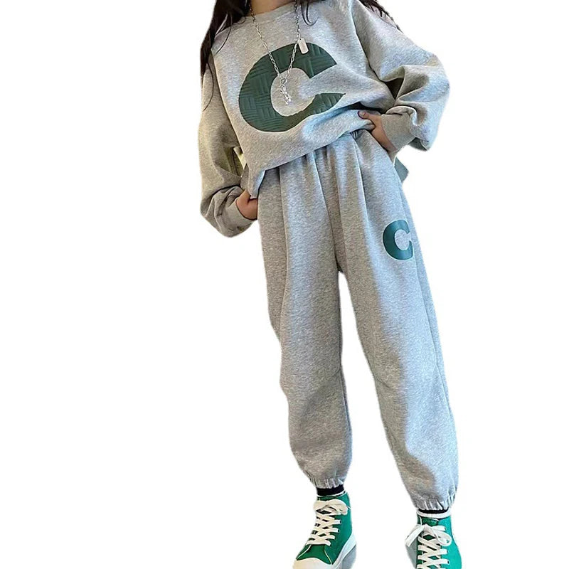 Autumn Girls' Spring Wear Sweater Set  New Medium and Big Children's Leisure Clothing Suit Girls' Fashion Kids Sports Set