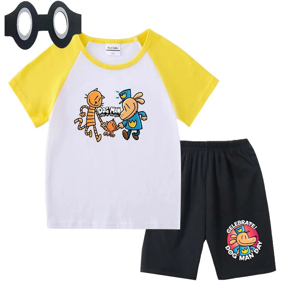 Hot Sale Cartoon Kids TShirt Shorts Mask 3PCS Captain Underpants DogMan Baby Boys Girls Clothe Summer Children Cotton T-Shirt