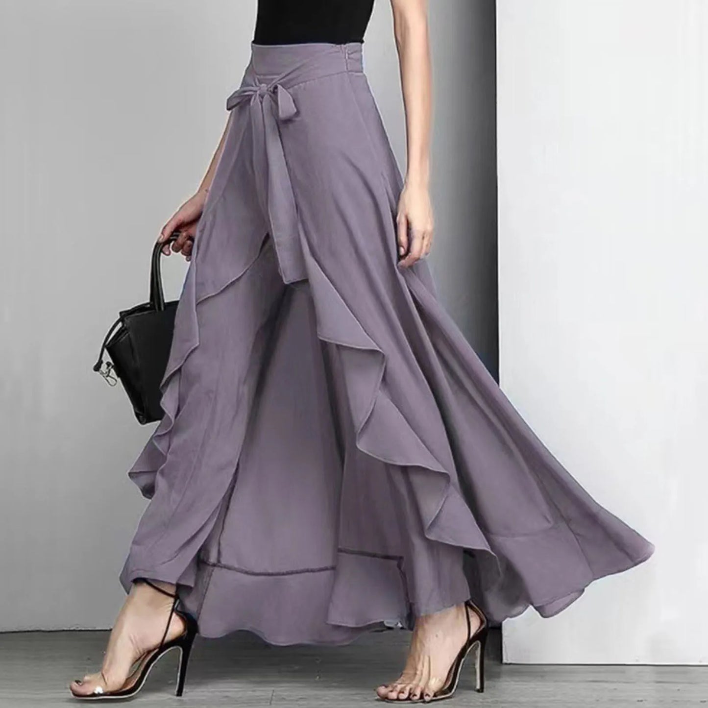 Elegant Wide Leg Pants Women High Waist Irregular Long Pants Femme Casual Loose Streetwear Belly Dance Trousers