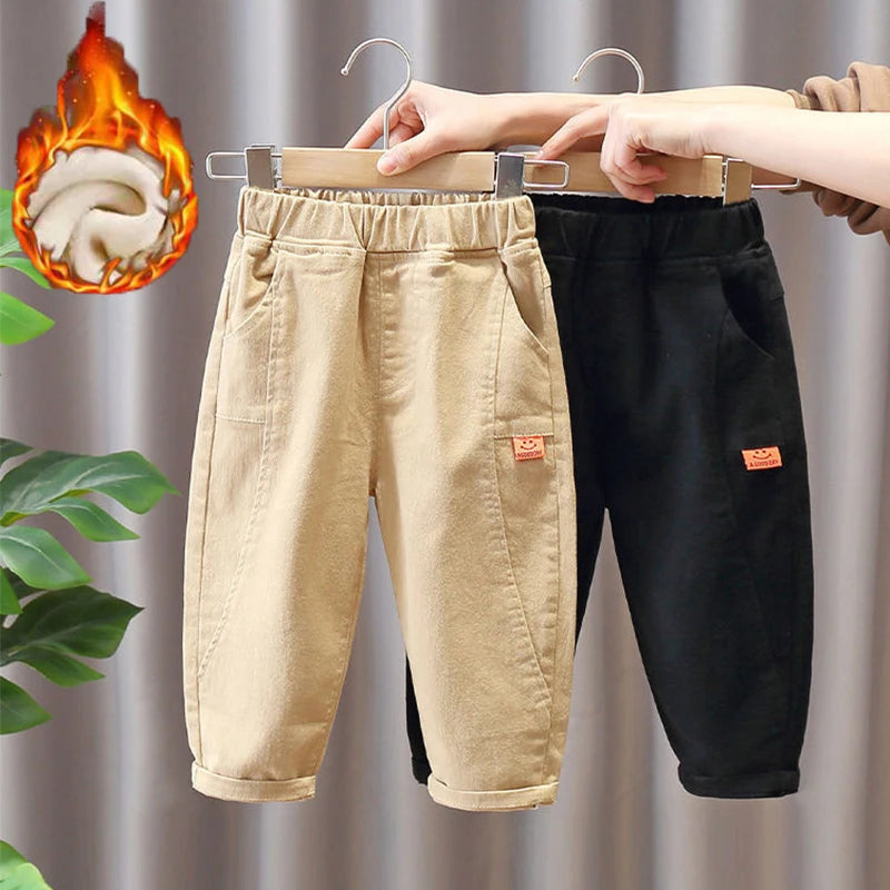 New Autumn Winter Thicken Warm Boys Pants Cotton Children Trousers Fashion Letter Cargo Pants Kids Tracksuit