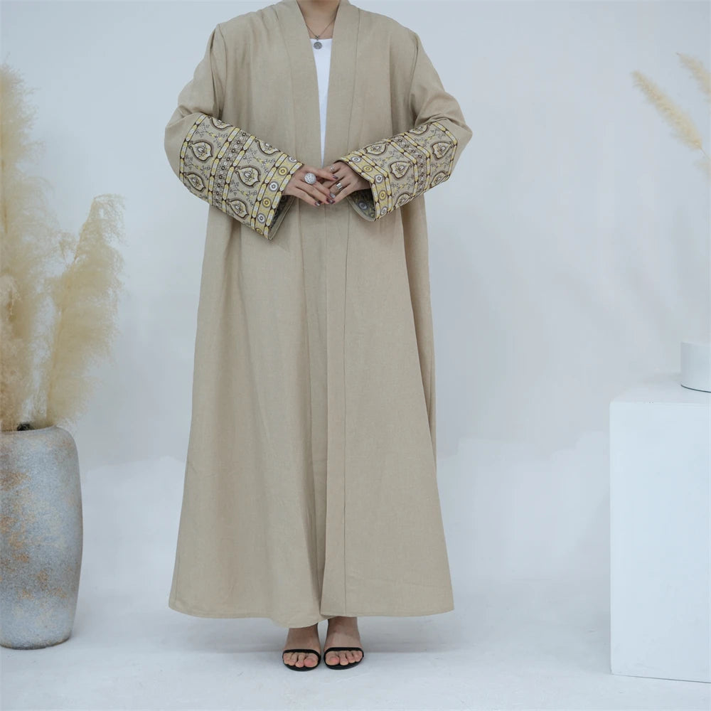 Abaya for Elegant Women Embroidery Open Cardigan Maxi Dress Kimono Robe Caftan Jalabiya