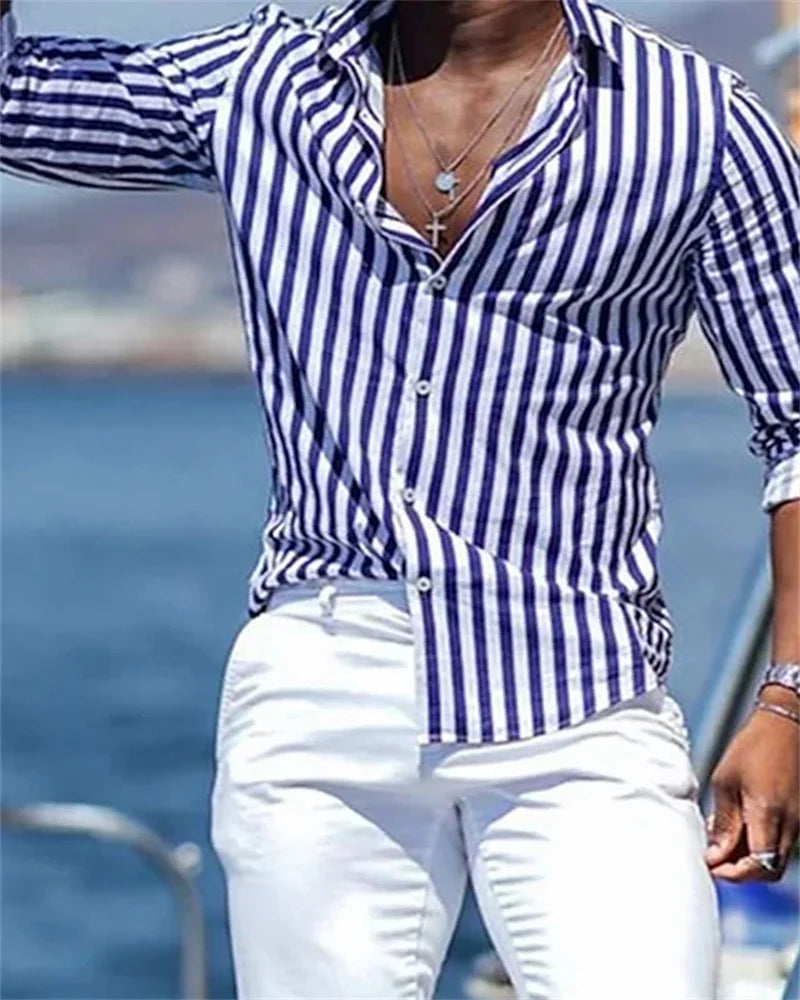 Men's Shirt Long Sleeve Striped Print Top Men Social Luxury Men's Wear Hawaiian Elegant Classic Fashion S-6XL