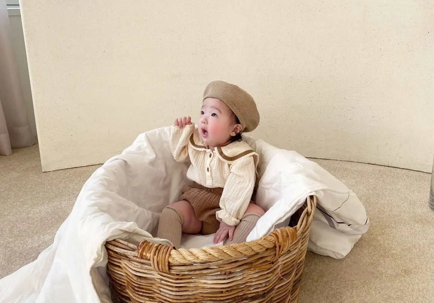 Newborn Baby Girls Boys Autumn Full Sleeve Navy Collar Top Tees Solid Bread Bottoms Infant Kids Pure Cotton Clothing Set 2pcs