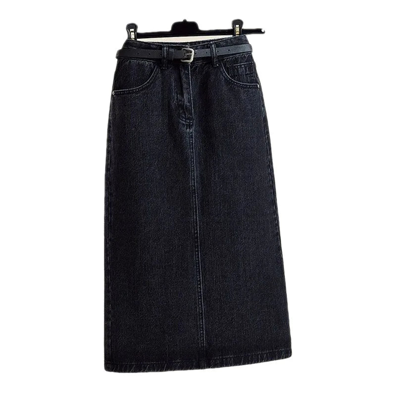 High Waisted Skirt Women's Summer Over The Knee Casual Skinny Denim Skirt Slit Mid-Length Skirt A Line Skirts