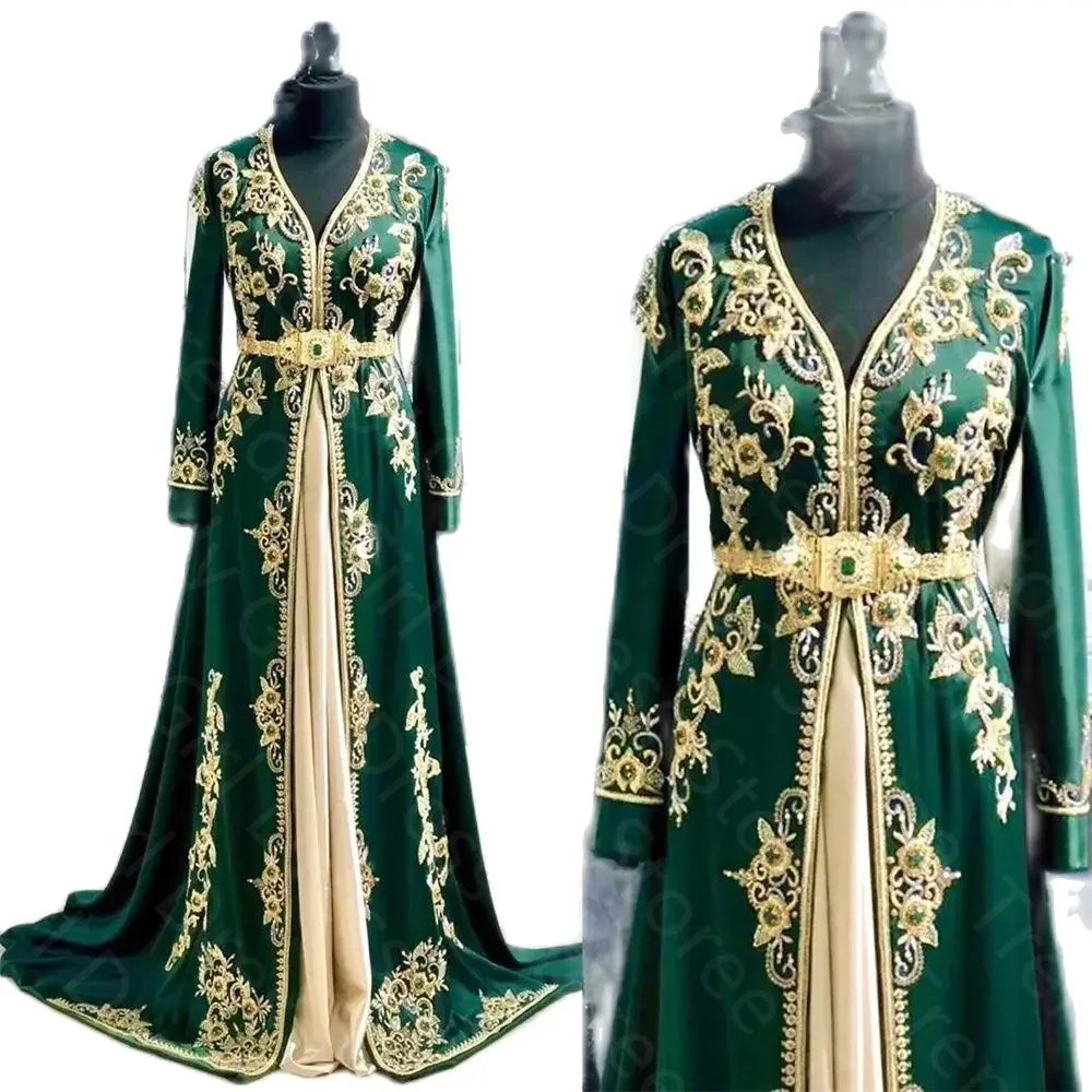 Evening Dress Caftan Mermaid Muslim Long Sleeve Lace Crystal Beaded For Women Custom Prom Dresses Vestido