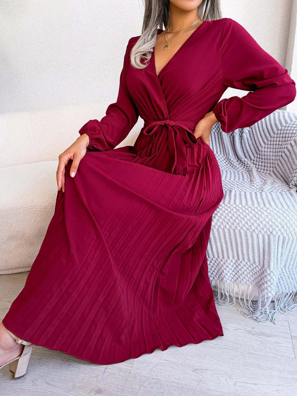 Women Spring Summer V Neck Long Dress