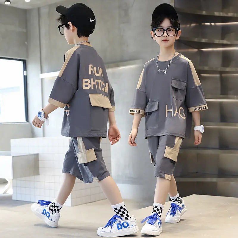 Fashion Sport Suits Kids Clothes Summer Clothes Print Boys T-Shirt + Shorts 2Pcs Set Boys Clothing 4 6 8 10 12 14 Years