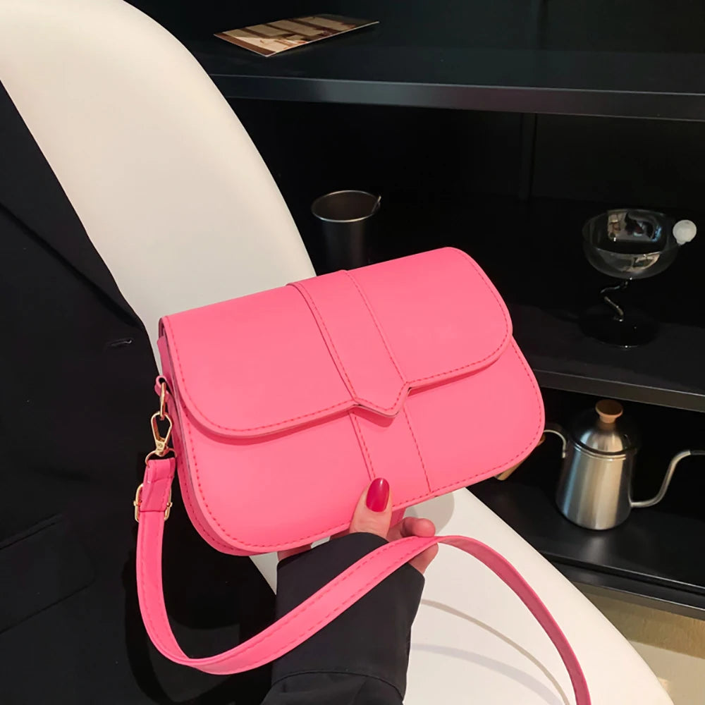 Large Capacity One Shoulder Bag Women's Fashion PU Leather Casual Korean Style Female Candy Color Solid