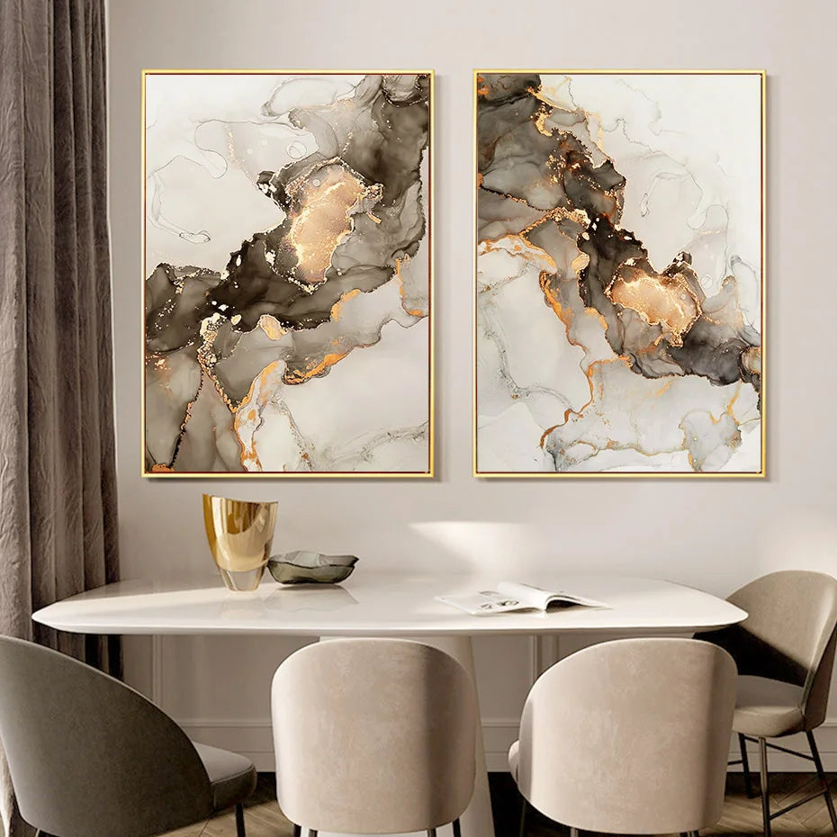 Modern Gold Beige Black Marble Abstract Posters Wall Art Canvas Painting Prints Pictures Living Room Bedroom Interior Home Decor