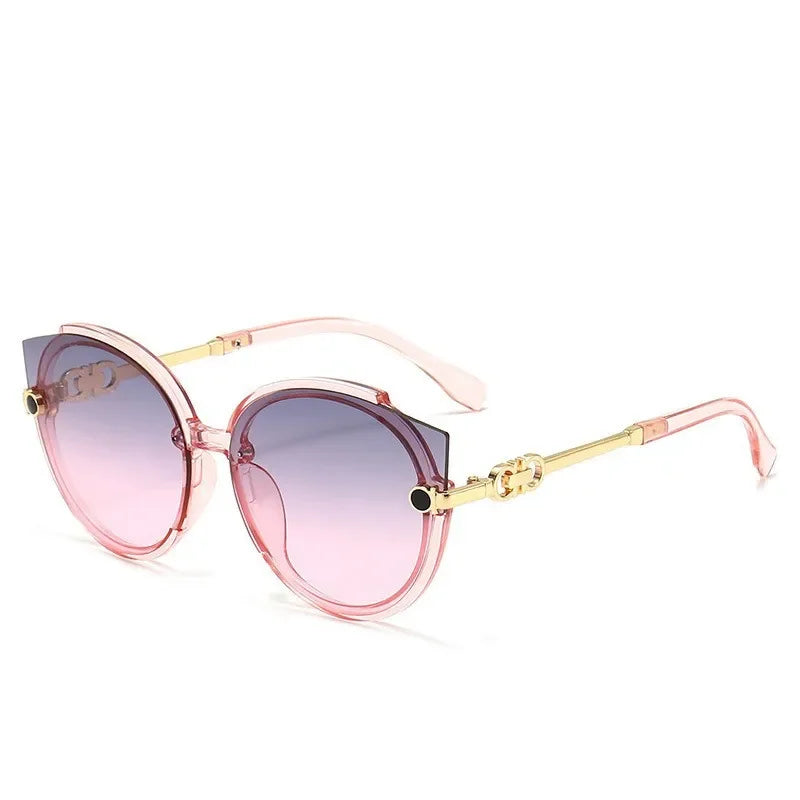 New Vintage Cat Eye Round Sunglasses Women's Korean Version Metal Rimless Gradient Sun Glasses Luxury Shades UV400 очки