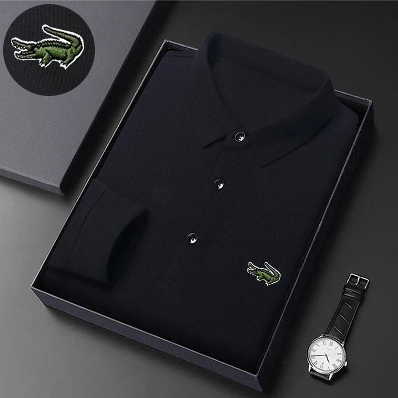 High quality Men's Long Sleeve T-shirt Spring And Autumn Cotton Embroidered Polo Shirt Lapel Men's Clothing Base Shirt Loose