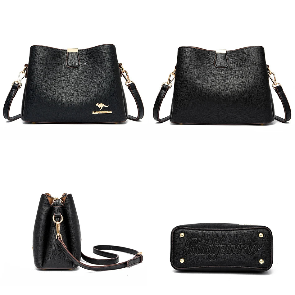 Luxury High Quality Leather Women's Handbag Purses 3 Layers Multifunctional Ladies Shoulder Messenger Bags Sac Femme