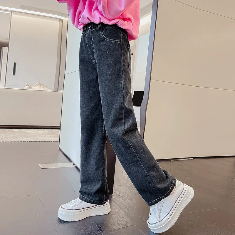 Spring Autumn Teenager Girls Denim Pants Children Trousers New Fashion Solid Color Girls Jeans