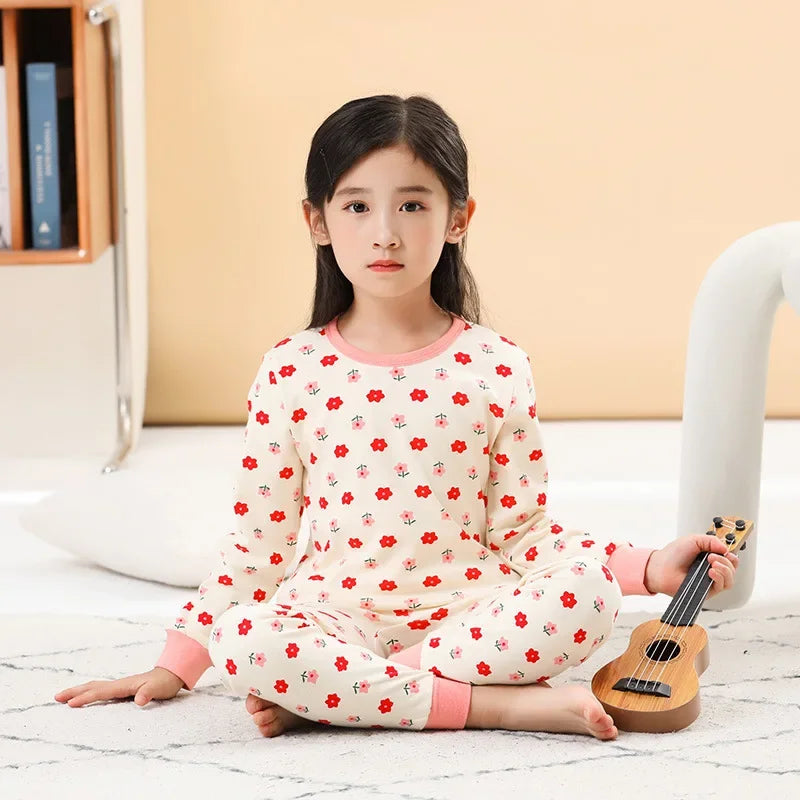 Toddler Baby Kids Unisex Casual Pajama Suit Cartoon Bear Print Long Sleeve Tops+ Pants Boys Sleepwear