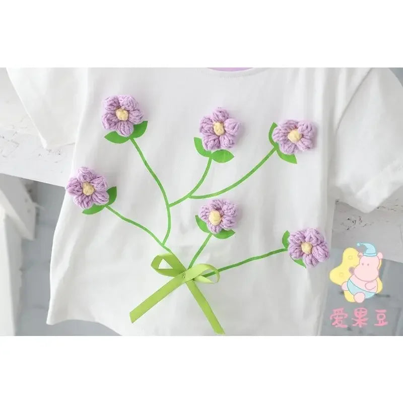 Kids Girls Flower T-shirts  New Arrival Children Summer Floral Cotton Tops Baby Girls Cute Clothes Baby Girls Purple Tops