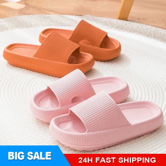 Summer Home Slippers For Men Women Solid Color Eva Clouds Slides Indoor Mute Non-Slip Bathing Flip Flops Sandals Soft Sole Shoes