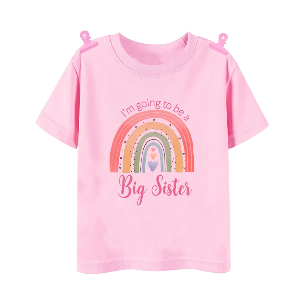 Promoted To Big Sister Rainbow Printed Baby Announcement T Shirt Girls T-Shirt Children Tops Toddler Tshirt Summer Clothes Tee