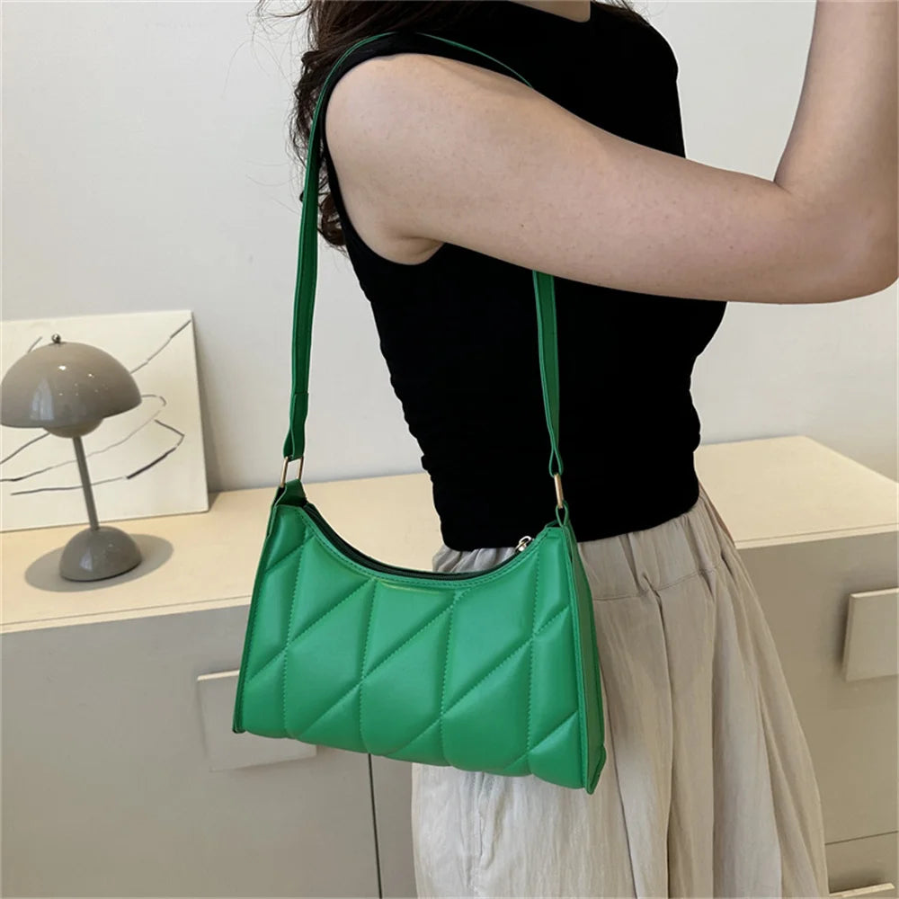 Trendy Women Shoulder Bag PU Leather Underarm Bag Solid Color Handbags Leisure Commuting Small Handle Bags Fashion Zipper Clutch