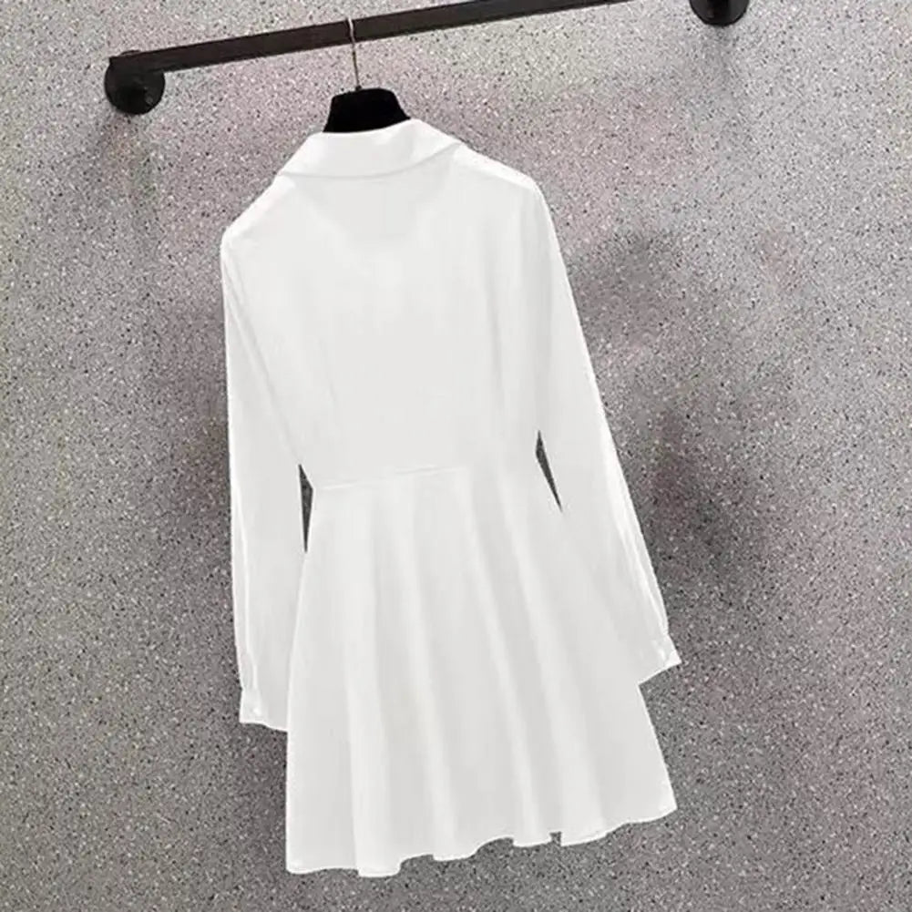 Women's Shirt Lapel V Neck Long Sleeves Waist Tight Adjustable Belt Pullover Shirt Female Clothing
