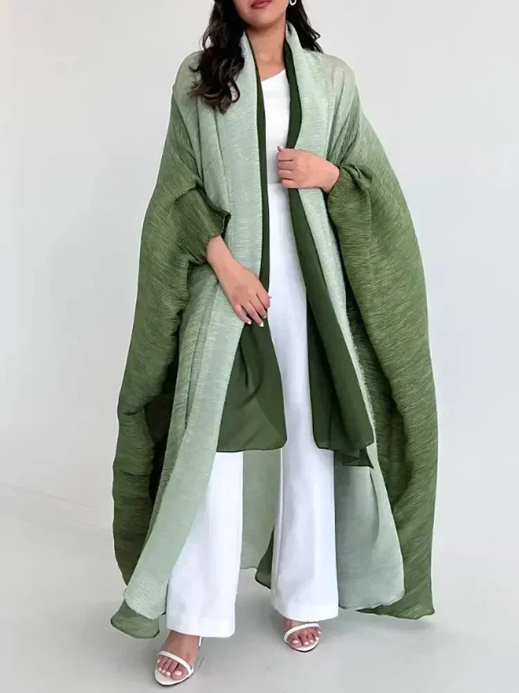 Muslim Abaya for Women Bat Sleeve Pleated Gradient Cardigan Trench Coat
