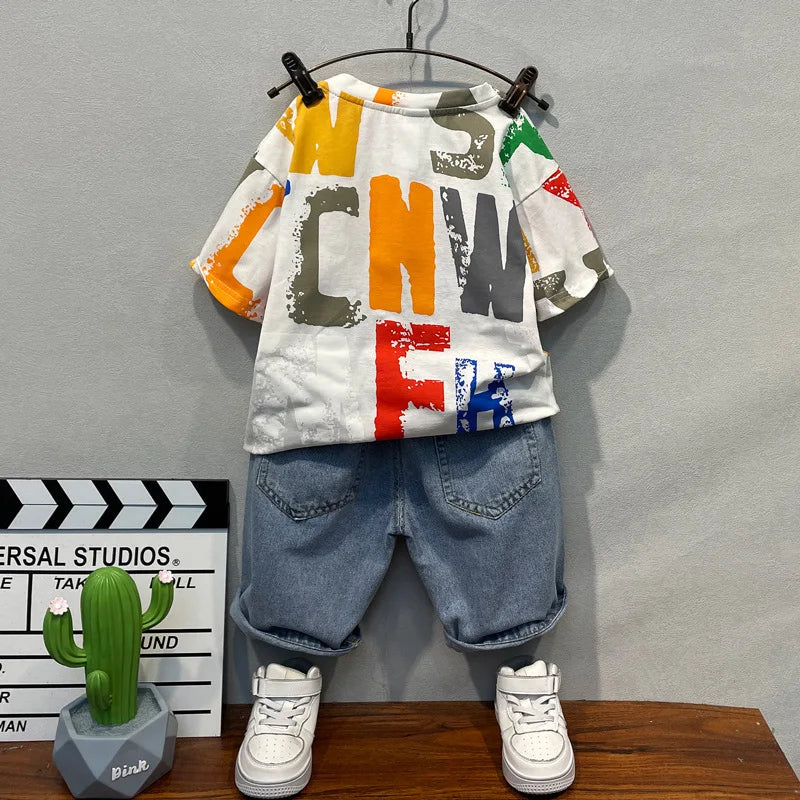 New Kids Clothing Boy Summer Clothes Sets Letter Short Sleeve T-shirt + Shorts 2Pcs Suit Cotton Boys Outfit Set 2 4 6 8 10 Years