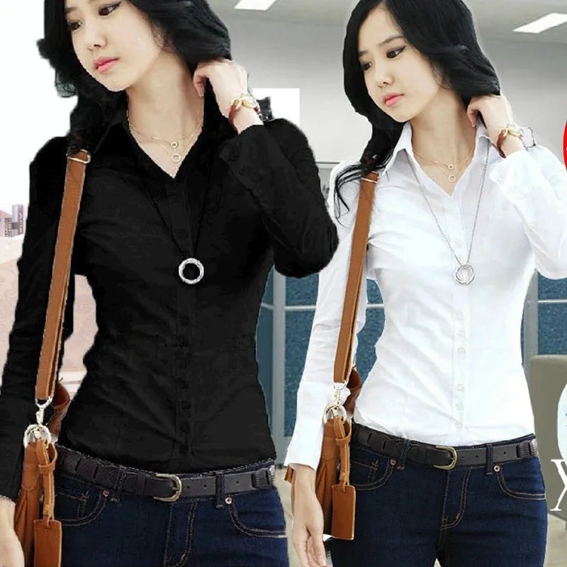 Women Tops Spring Korean White Blouses Casual Long Sleeve Ladies Shirts Black Blouses Shirt Ladies Tops