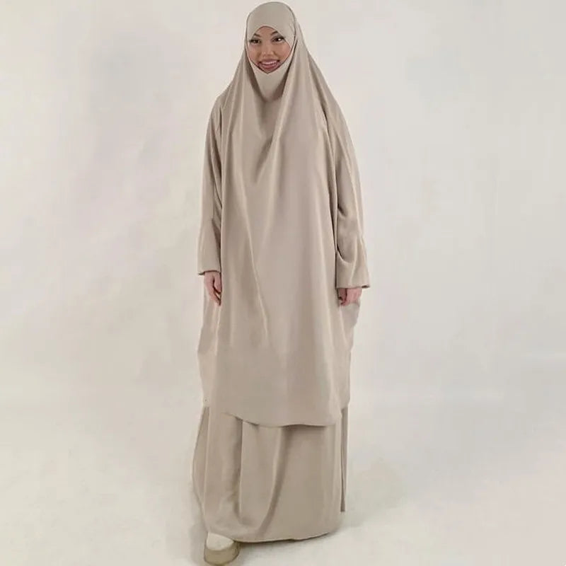 Hooded Muslim Women Hijab Dress Full Cover Prayer Garment Jilbab Abaya Long Khimar Ramadan Gown Abaya Skirt Set Islamic Clothes