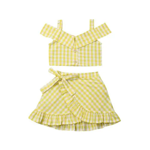 1-6 Year Old Toddler Baby Girl Clothes Watermelon Sunflower Print Ruffle Drop Shoulder Strap Top Shorts 2-Piece Summer Set