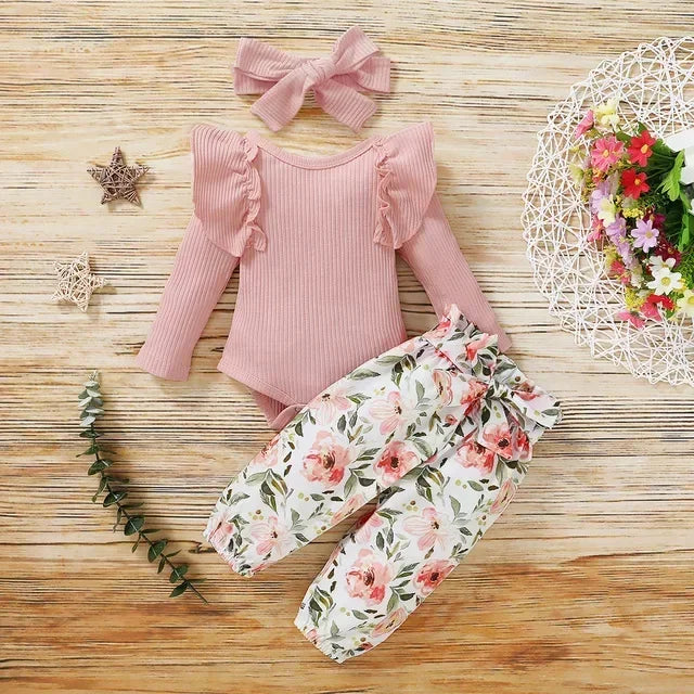 Newborn Girl Clothes Set New Born Baby Clothes Toddler Girl Outfits Baby Bodysuit Bow Pants Headband Infant 0-24M Baby Clothes