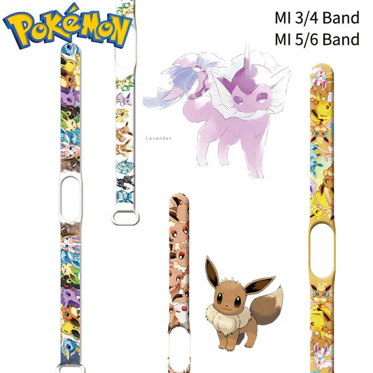 Band 3 4 5 6 7 Cartoon Pokemon Pikachu Eevee Strap Cute Print Wristband Xiaomi Bracelet Replacement Watch Bands Kids Gift