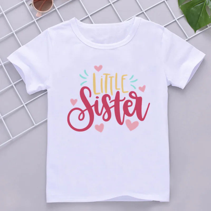 Big and Little Sister Matching T-shirt Round Neck Girl's White T-shirt Baby Girl Bodysuit Sister Outfit Toddler Girl Clothes