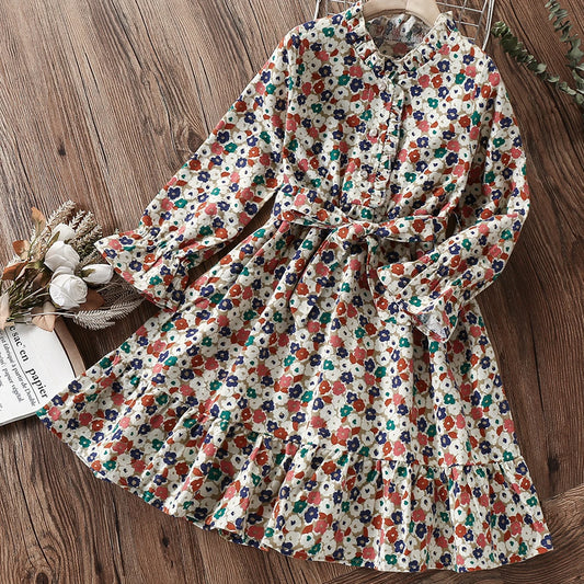 Baby Girls Dresses for Kids Clothing Spring Floral Long Sleeve Teenagers School Uniform Dress Children Vestidos 8 10 11 12 Years