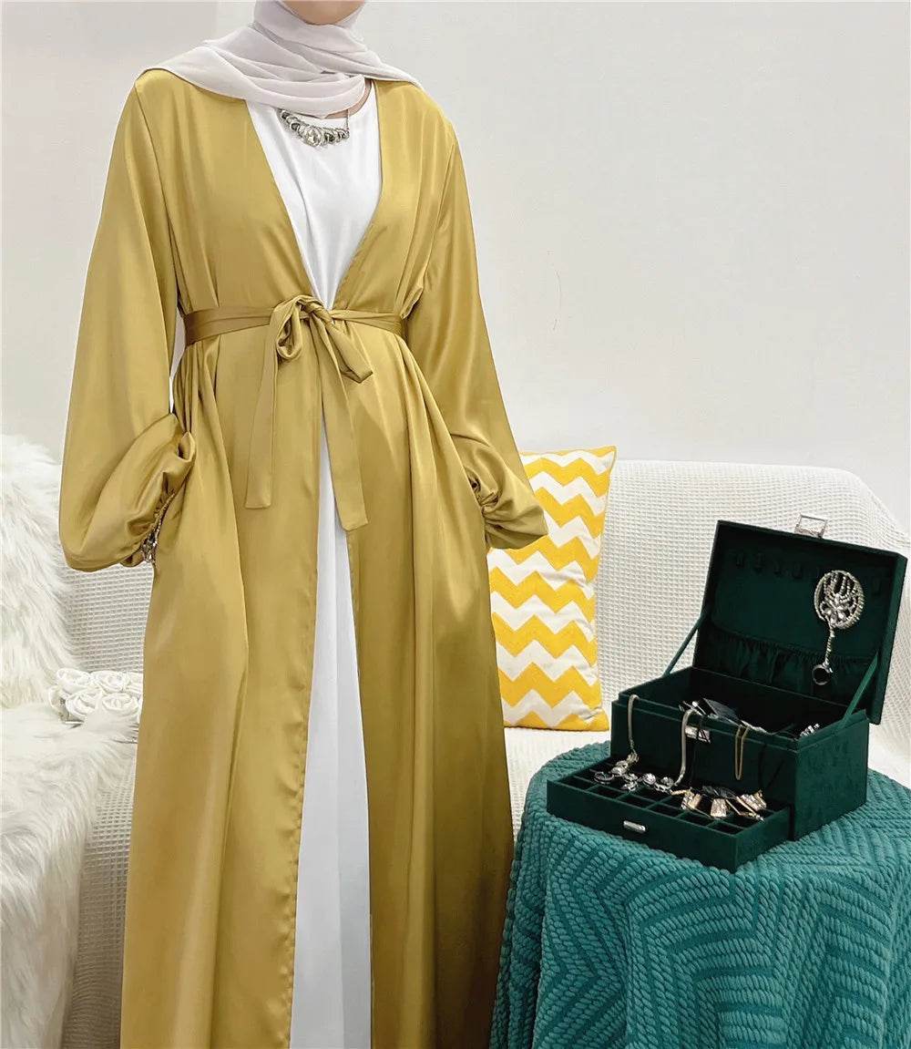 Muslim Fashion Clothes Women Abaya Dubai Arab Puff Sleeves Lace-up Ramadan Dress Jilbab Hijab Robe Turkey Caftan Marocain Abayas