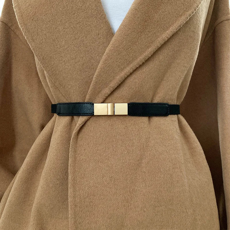 Leather Waistband for Women Dress Shirt Girdle Decoration Accessories Waist Seal Elastic Gold Buckle Fashion All-match Thin Belt
